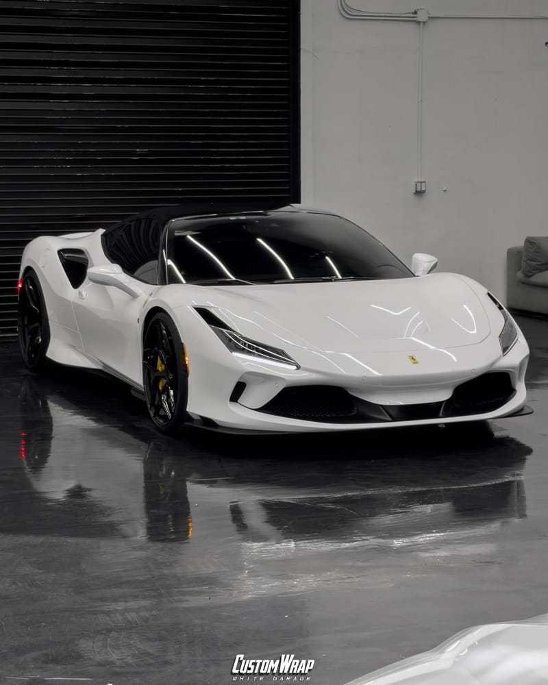 Ferrari F8 Tributo wrapped in 3M High Gloss White