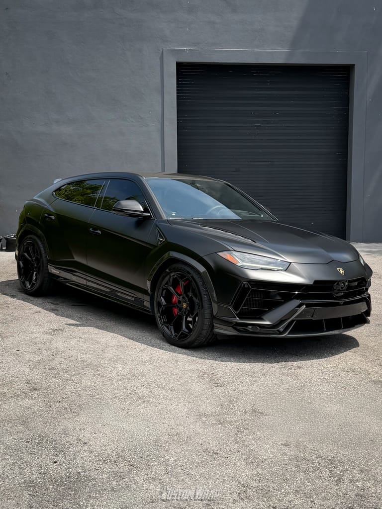 Lamborghini Urus in Satin Black, front three quarter view